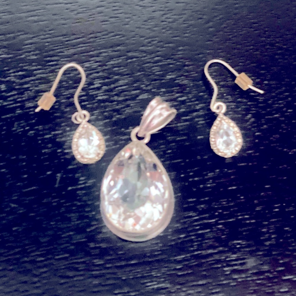 White Topaz Pendant and Earrings set in Sterling Silver
